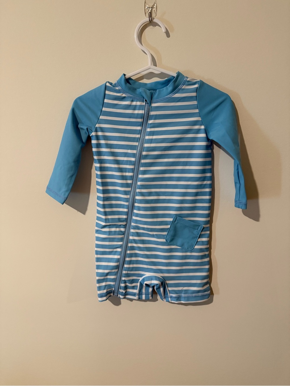 Kids Blue Striped Long-Sleeve Zip Front Swim Suit